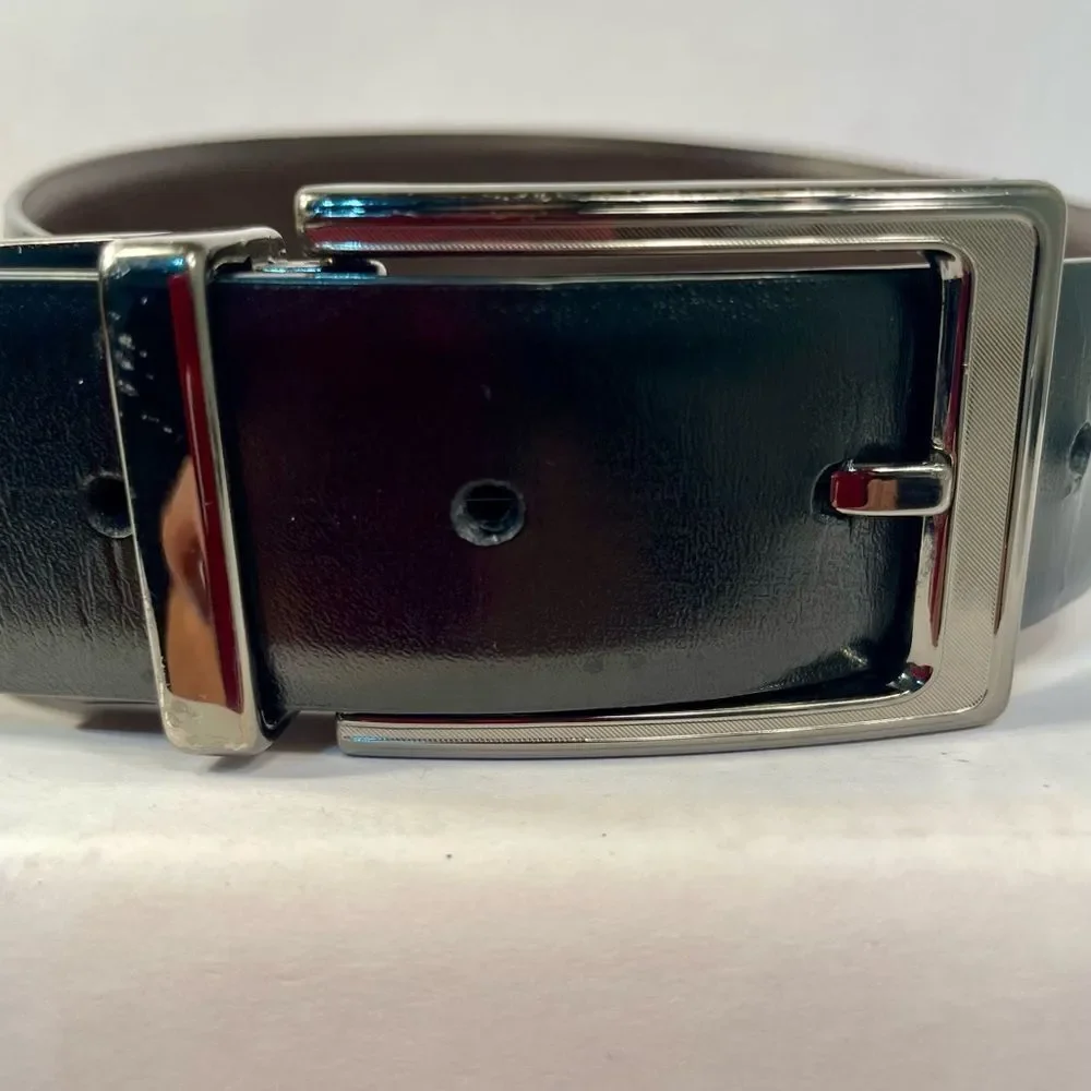 Black Leather Belt with Silver Buckle Size 34